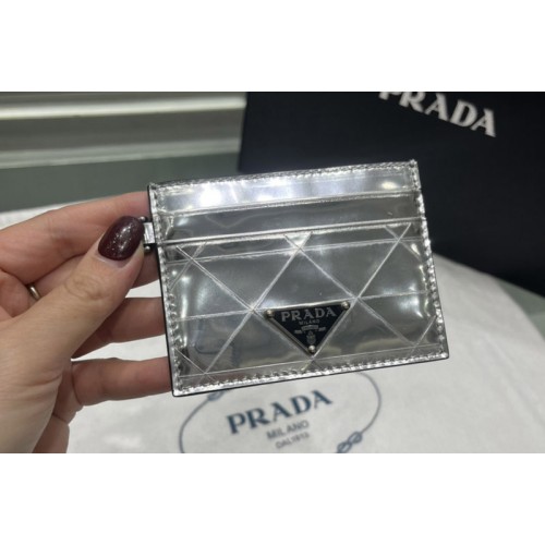 Prada 2TL440 Brushed leather credit card holder in Silver Leather Prada 2TL440 Brushed leather credit card holder in Silver Leather