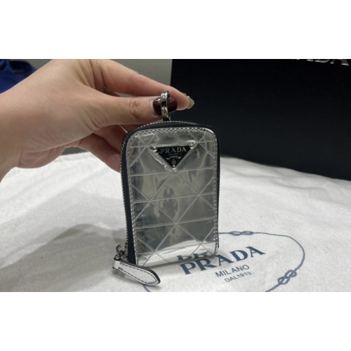 Prada 2TL441 Brushed leather pouch in Silver Leather