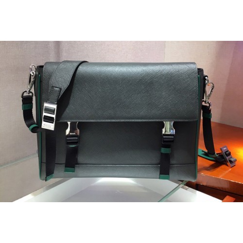 Prada 2VD018 Saffiano Leather Cross-Body Bag in Black Green Saffiano Leather Prada 2VD018 Saffiano Leather Cross-Body Bag in Black Green Saffiano Leather