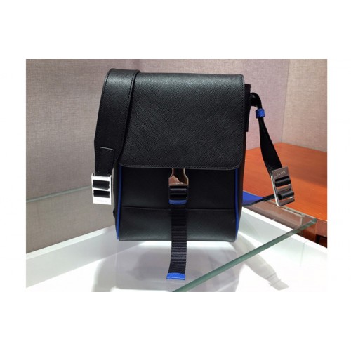 Prada 2VD019 Saffiano Leather Cross-Body Bag in Black Blue Saffiano Leather Prada 2VD019 Saffiano Leather Cross-Body Bag in Black Blue Saffiano Leather