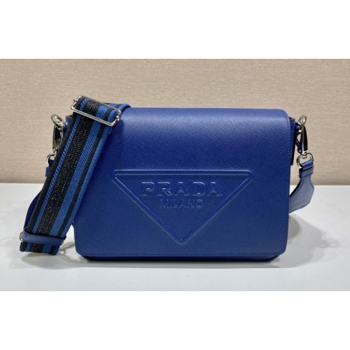 Prada 2VD046 Saffiano leather shoulder bag in Blue Leather