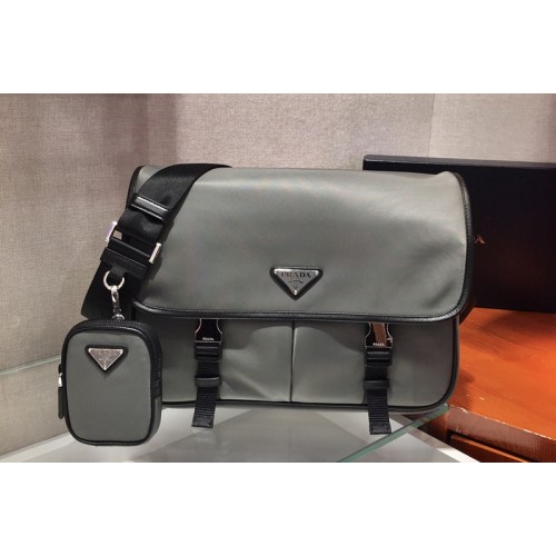 Prada 2VD768 Nylon and Saffiano Leather Bag with Strap in Gray nylon