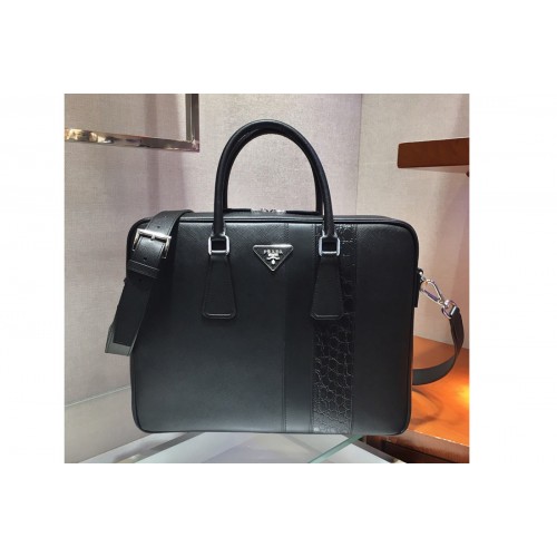 Prada 2VE011D Saffiano Leather Work Bag in Black Leather