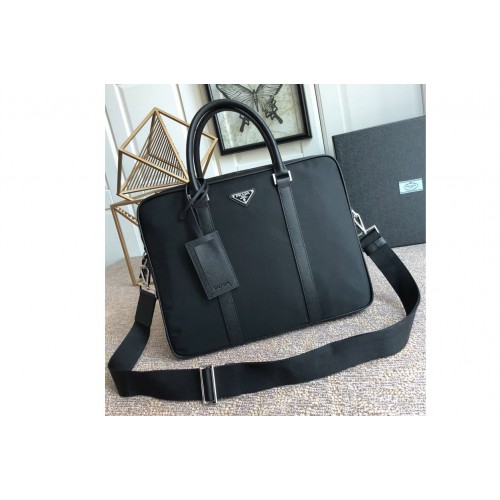 Prada 2VE0891 Re-Nylon and Saffiano leather briefcase Bag in Black Nylon and Leather