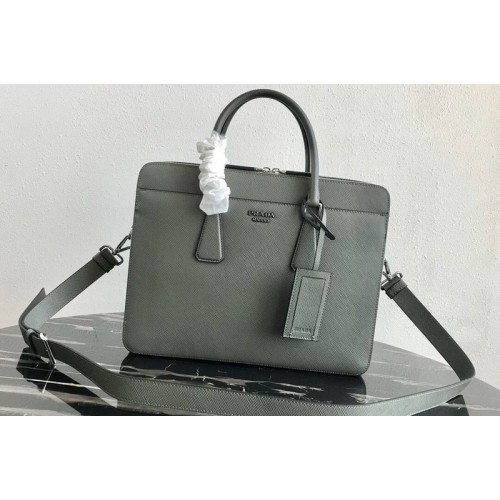 Prada 2VE366 Saffiano Leather Briefcase Bag in Gray Saffiano leather