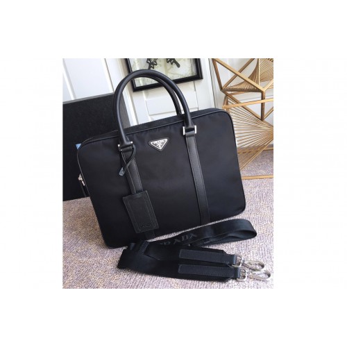 Prada 2VE368 Re-Nylon and Saffiano leather briefcase in Black Nylon and Leather