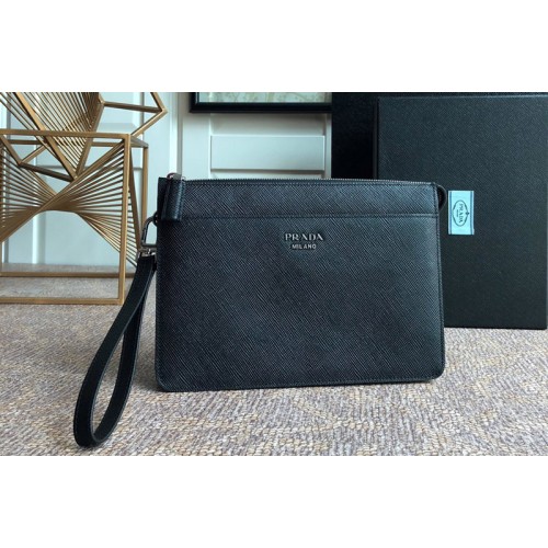 Prada 2VF019 Prada Saffiano Leather Pouch in Black Leather