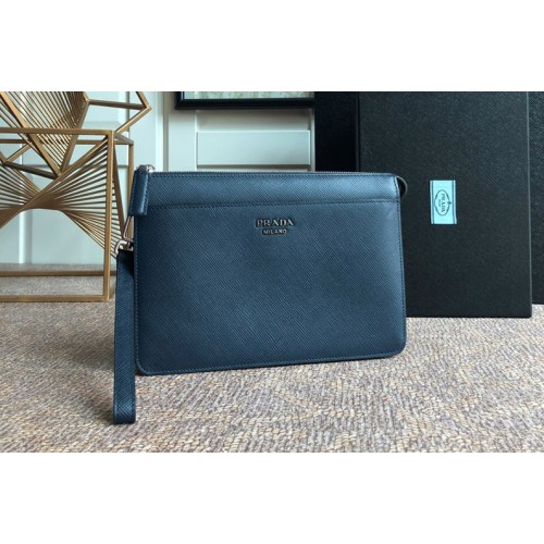 Prada 2VF019 Prada Saffiano Leather Pouch in Blue Leather