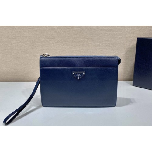 Prada 2VF032 Saffiano Leather Pouch in Blue Leather