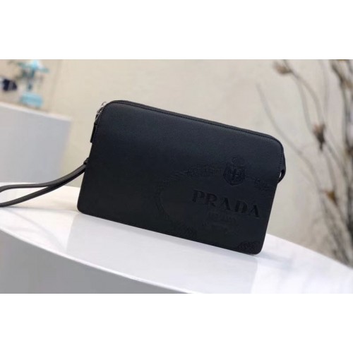 Prada 2VF056 Saffiano Leather Clutch With Black Logo Print Black Prada 2VF056 Saffiano Leather Clutch With Black Logo Print Black