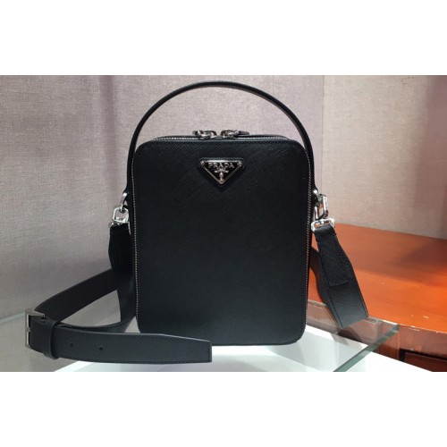 Prada 2VH066 Saffiano Leather Prada Brique Bag in Black Leather