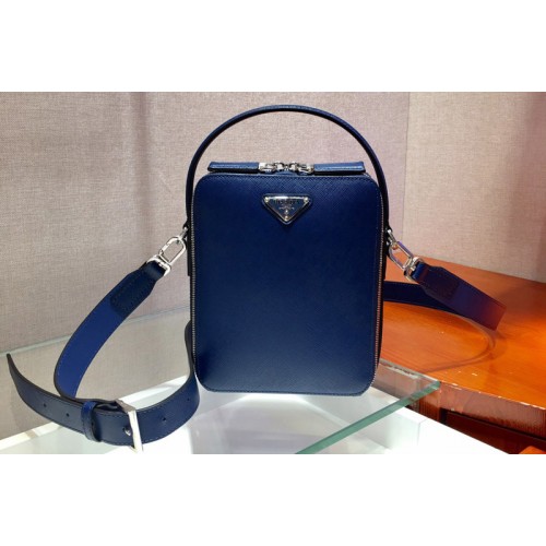 Prada 2VH066 Saffiano Leather Prada Brique Bag in Blue Leather