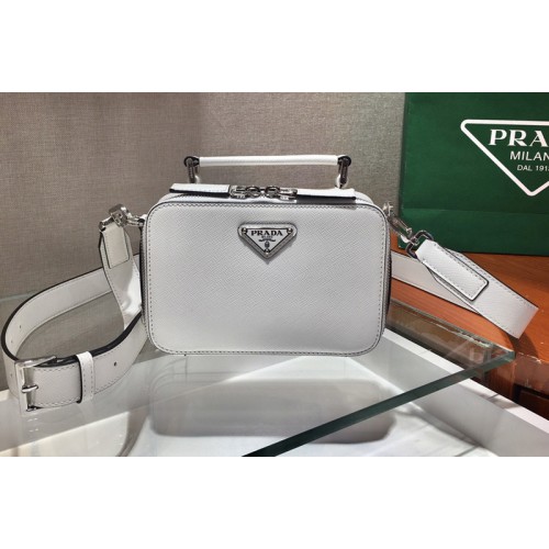 Prada 2VH070 Brique Saffiano Leather Cross-Body Bag in White Saffiano leather Prada 2VH070 Brique Saffiano Leather Cross-Body Bag in White Saffiano leather