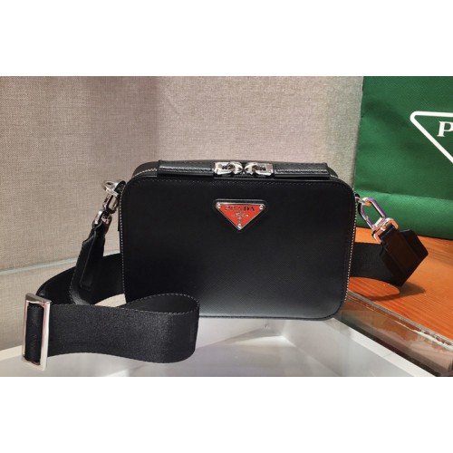 Prada 2VH070 Brique Saffiano Leather Cross-Body Bag in Black Saffiano leather Prada 2VH070 Brique Saffiano Leather Cross-Body Bag in Black Saffiano leather