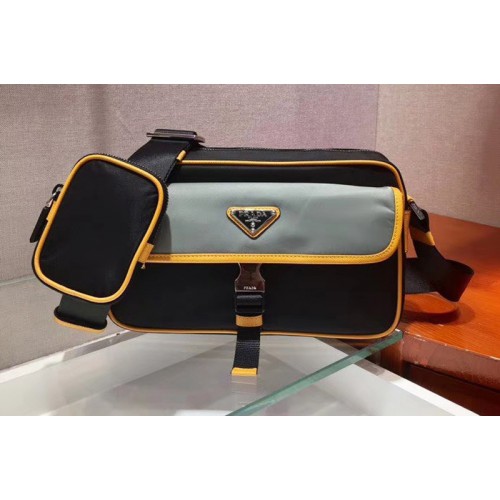 Prada 2VH074 Nylon and Saffiano leather shoulder bags Black Gray Nylon