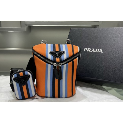 Prada 2VH147 Printed canvas shoulder bag on Orange Fabric
