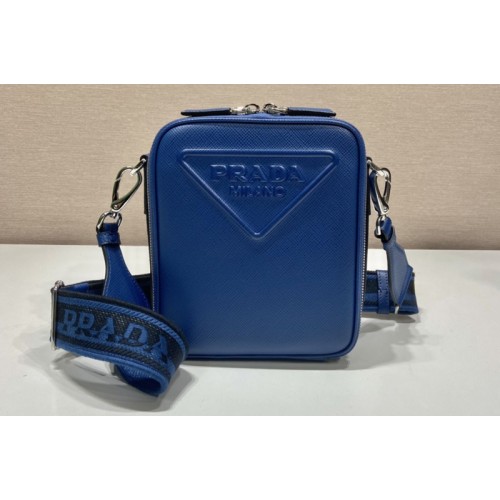 Prada 2VH154 Saffiano leather shoulder bag in Blue Leather Prada 2VH154 Saffiano leather shoulder bag in Blue Leather