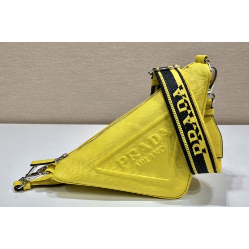 Prada 2VH155 Saffiano Prada Triangle bag in Yellow Leather Prada 2VH155 Saffiano Prada Triangle bag in Yellow Leather