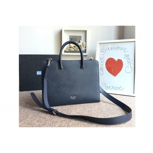 Prada 2VN006B Saffiano leather briefcase Blue Saffiano Cuir leather Prada 2VN006B Saffiano leather briefcase Blue Saffiano Cuir leather