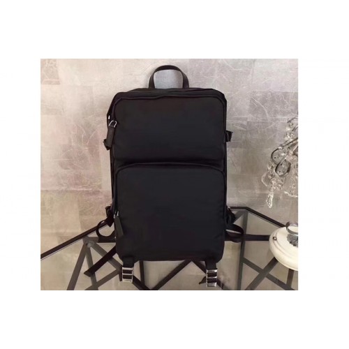 Prada 2VZ001 Fabric Backpack Black Technical fabric with Saffiano leather
