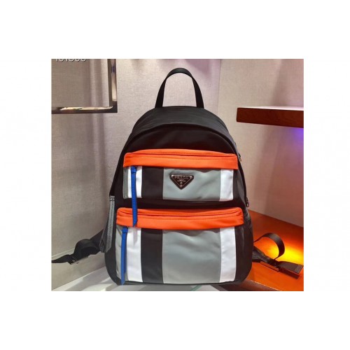Prada 2VZ025 Printed technical fabric backpack Black Technical fabric