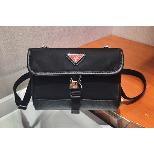 Prada 2ZH108 Nylon and Saffiano cellphone case with shoulder strap in Black Nylon