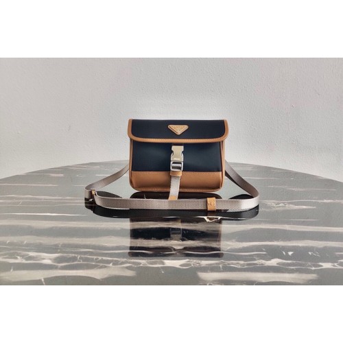 Prada 2ZH108 Nylon and Saffiano Leather Smartphone Case in Black Brown Fabric Leather