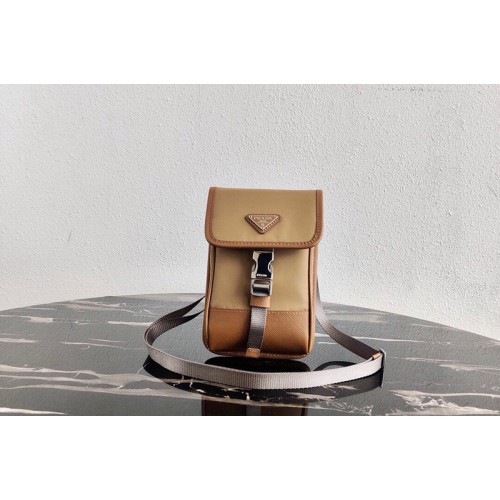 Prada 2ZH109 Nylon and Saffiano Leather Smartphone Case in Beige Brown Nylon Leather Prada 2ZH109 Nylon and Saffiano Leather Smartphone Case in Beige Brown Nylon Leather