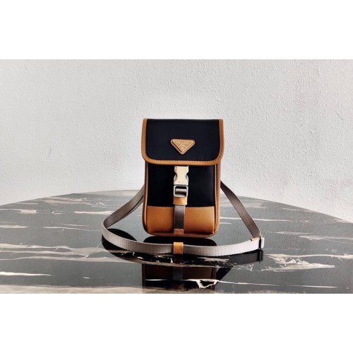 Prada 2ZH109 Nylon and Saffiano Leather Smartphone Case in Black Brown Nylon Leather