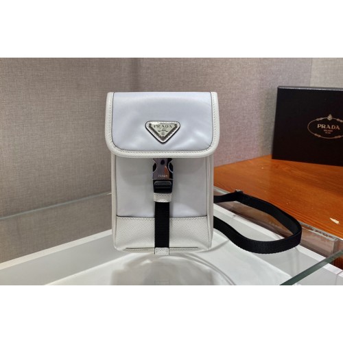 Prada 2ZH109 Nylon and Saffiano Leather Smartphone Case in White Nylon Prada 2ZH109 Nylon and Saffiano Leather Smartphone Case in White Nylon