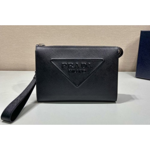 Prada 2VF039 Saffiano Leather Pouch in Black Leather Prada 2VF039 Saffiano Leather Pouch in Black Leather