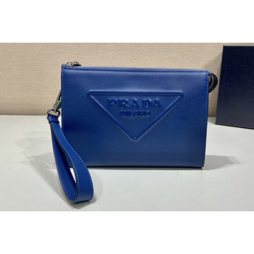 Prada 2VF039 Saffiano Leather Pouch in Blue Leather