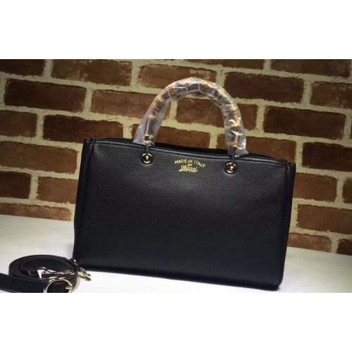 Gucci Bamboo Tote Bags Grainy Calf Leather Black
