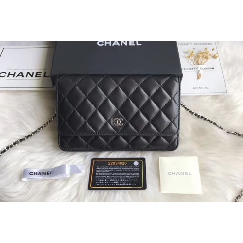 Chanel WOC Original Sheepskin Leather Flap Cross-body bags CF33814 Black Silver Chain