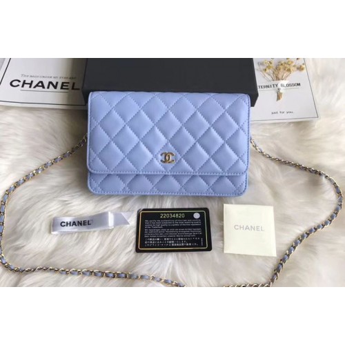 Chanel WOC Original Sheepskin Leather Flap Cross-body bags CF33814 Blue Gold Chain