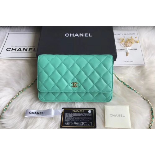 Chanel WOC Original Sheepskin Leather Flap Cross-body bags CF33814 Green Gold Chain
