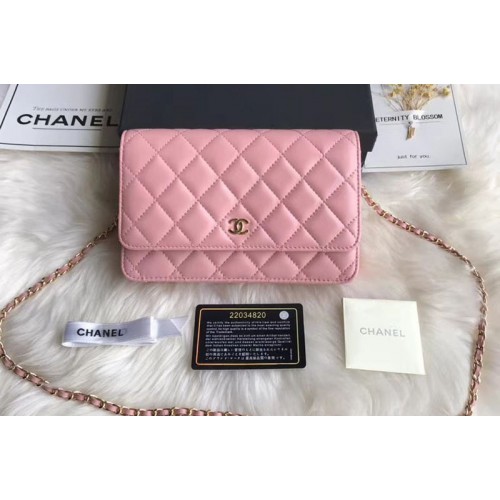 Chanel WOC Original Sheepskin Leather Flap Cross-body bags CF33814 Pink Gold Chain