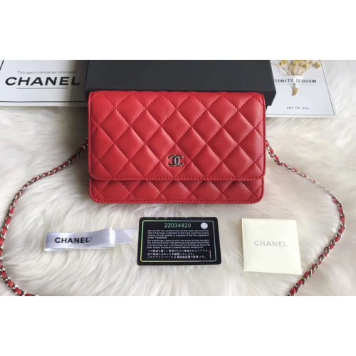Chanel WOC Original Sheepskin Leather Flap Cross-body bags CF33814 Red Silver Chain