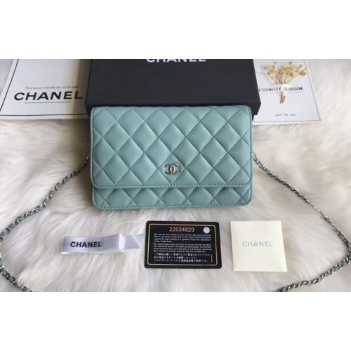 Chanel WOC Original Sheepskin Leather Flap Cross-body bags CF33814 Blue Silver Chain