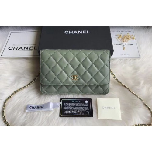 Chanel WOC Original Sheepskin Leather Flap Cross-body bags CF33814 Green Gold Chain