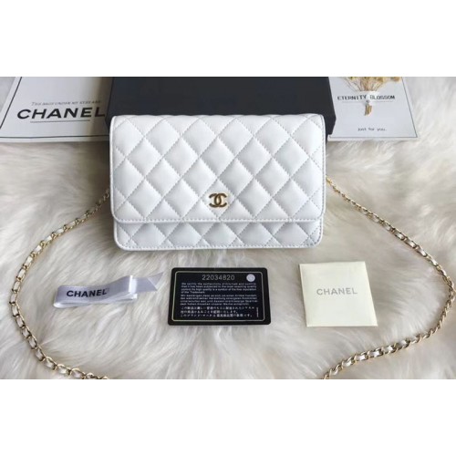 Chanel WOC Original Sheepskin Leather Flap Cross-body bags CF33814 White Gold Chain