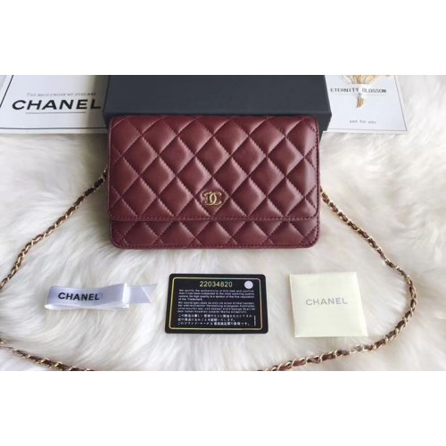 Chanel WOC Original Sheepskin Leather Flap Cross-body bags CF33814 Wine Gold Chain