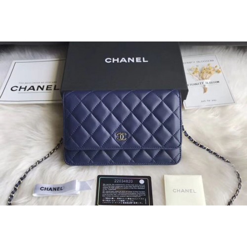 Chanel WOC Original Sheepskin Leather Flap Cross-body bags CF33814 Blue Silver Chain