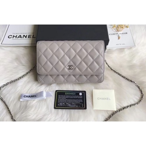 Chanel WOC Original Sheepskin Leather Flap Cross-body bags CF33814 Grey Silver Chain