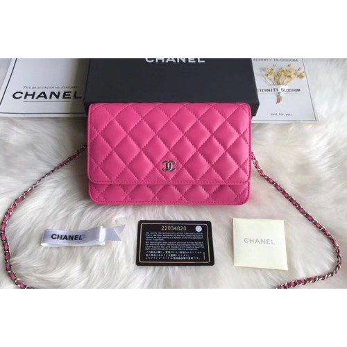 Chanel WOC Original Sheepskin Leather Flap Cross-body bags CF33814 Rosy Silver Chain