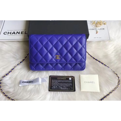 Chanel WOC Original Sheepskin Leather Flap Cross-body bags CF33814 Royal Blue Gold Chain