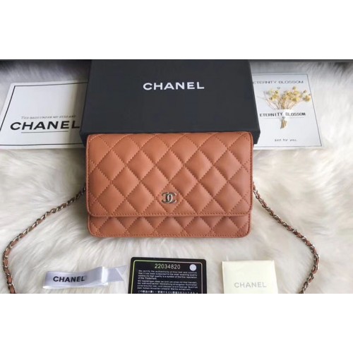 Chanel WOC Original Sheepskin Leather Flap Cross-body bags CF33814 Brown Silver Chain