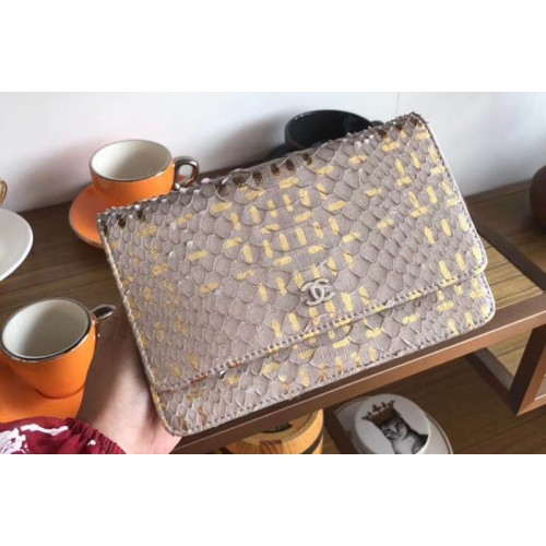 Chanel WOC Original Python Leather Flap Cross-body bags 33814 Grey Silver Chain