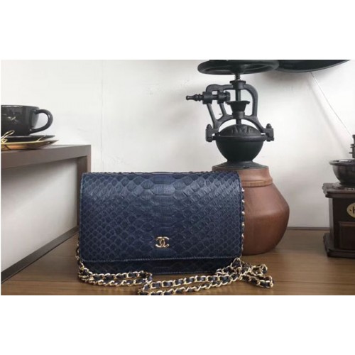 Chanel WOC Original Python Leather Flap Cross-body bags 33814 Royal Blue Gold Chain