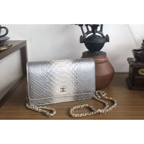 Chanel WOC Original Python Leather Flap Cross-body bags 33814 Grey/White
